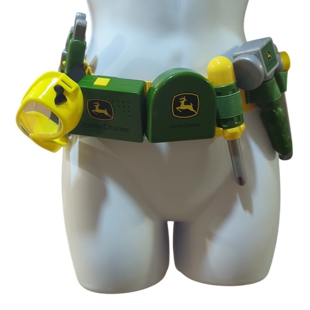 John Deere Kids Talking Tool Belt Set with 6 Tools and Safety Goggles Green
